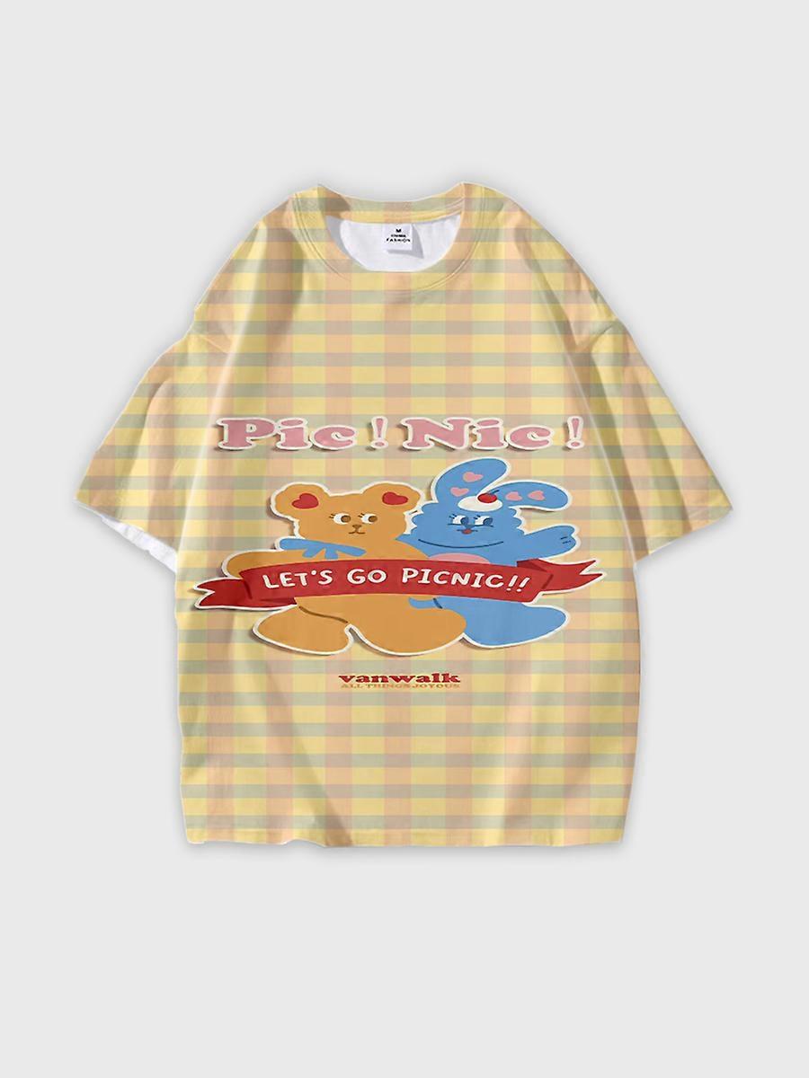 T-Shirt Crew Neck Patterned Tee Loose-Fit Short Sleeve JW06 Unisex Casual Tee Comfortable