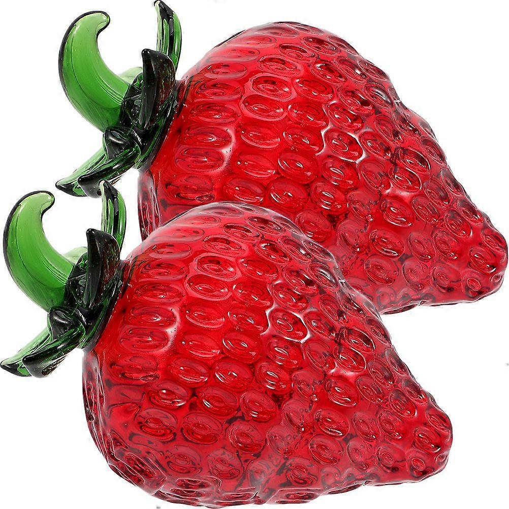 2pcs Creative Crystal Strawberry Figurine Crystal Fruit Artificial Strawberry Tabletop Ornament