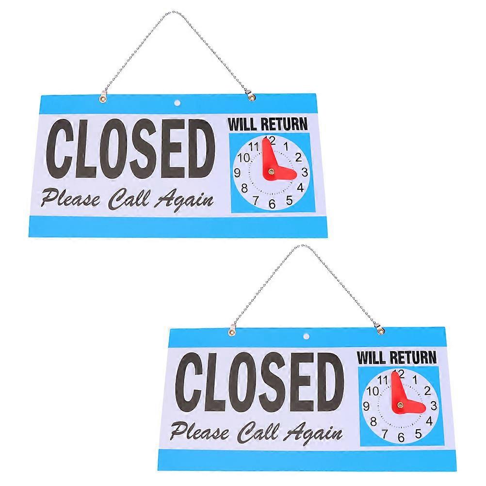 Open Closed Sign With Clock Open Sign With Hours Blue Business Owners 2Pcs