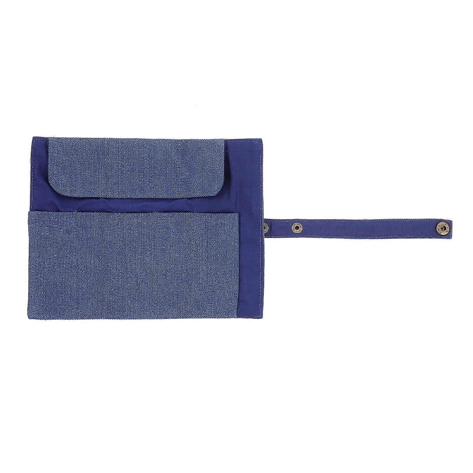 Blue Canvas Roll Up Pencil Case Large Capacity Storage Organizer for Writing and Drawing 14.5 x 7.1 Inches