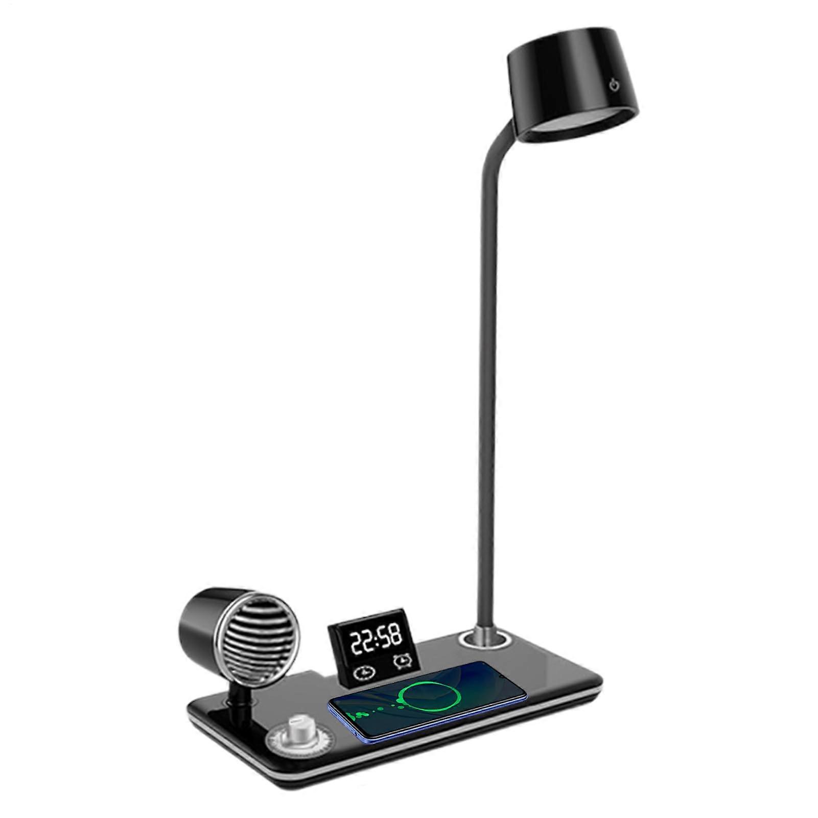 Wireless Charging Desk Lamp with Smart Digital Clock, 360° Adjustable Touch Control, Dimmable Eye Care Light for Home Office and Reading
