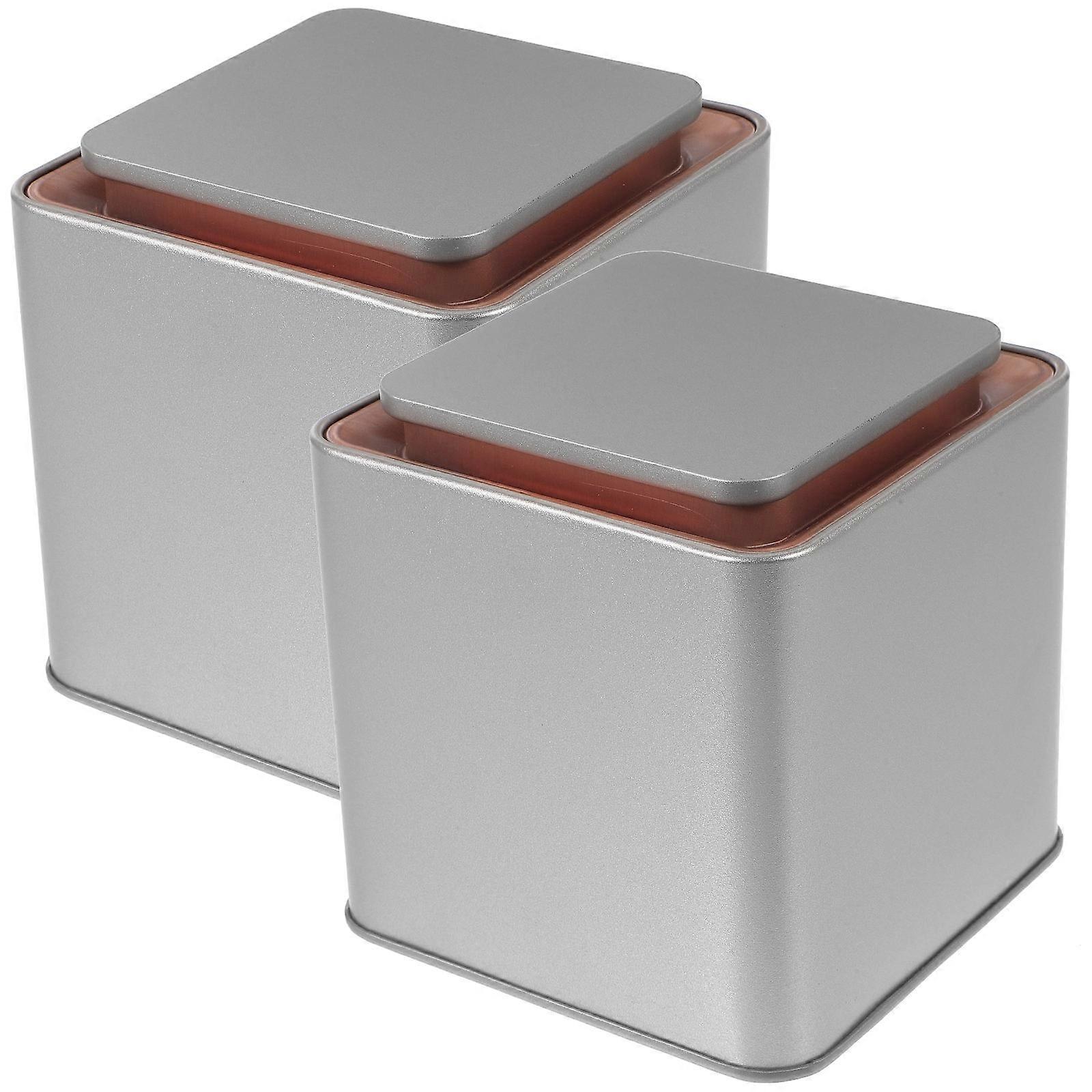Tea Tin Canister Classic Business Style Wear-Resistant Home Use 11x10x10cm 2Pcs