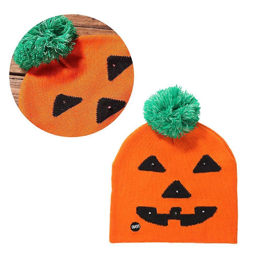Luminous Knitted Hat Shiny Glowing For Children Costume Parties Round Shape Orange 1Set
