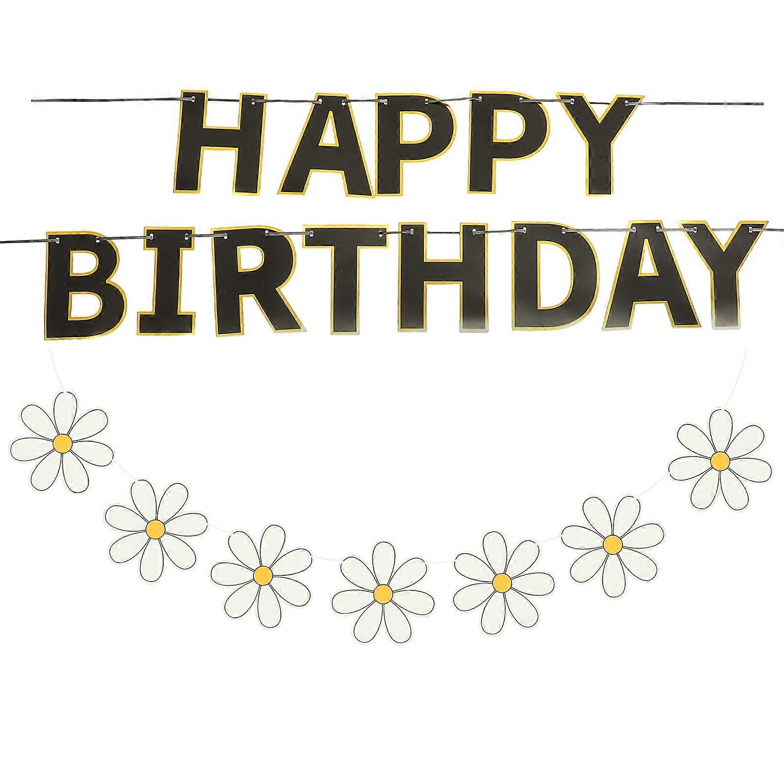 Happy Birthday Banner Set Daisy Garland Flower Banner Assorted Color 14.00X11.00X0.10cm Photo Prop 2 Sets