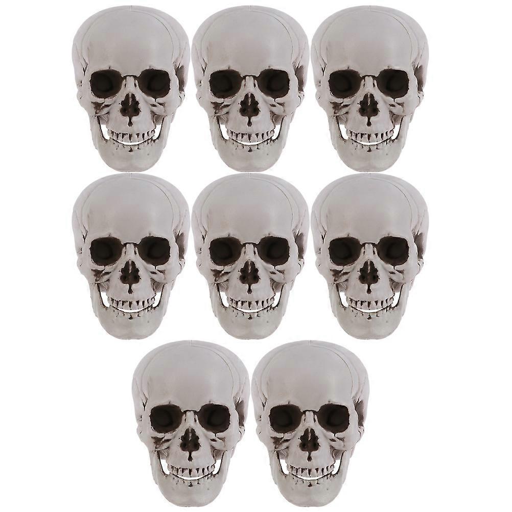 8pcs Realistic Halloween Skull Props for Haunted House & Party Decorations – Spooky Skeleton Heads for Halloween Atmosphere