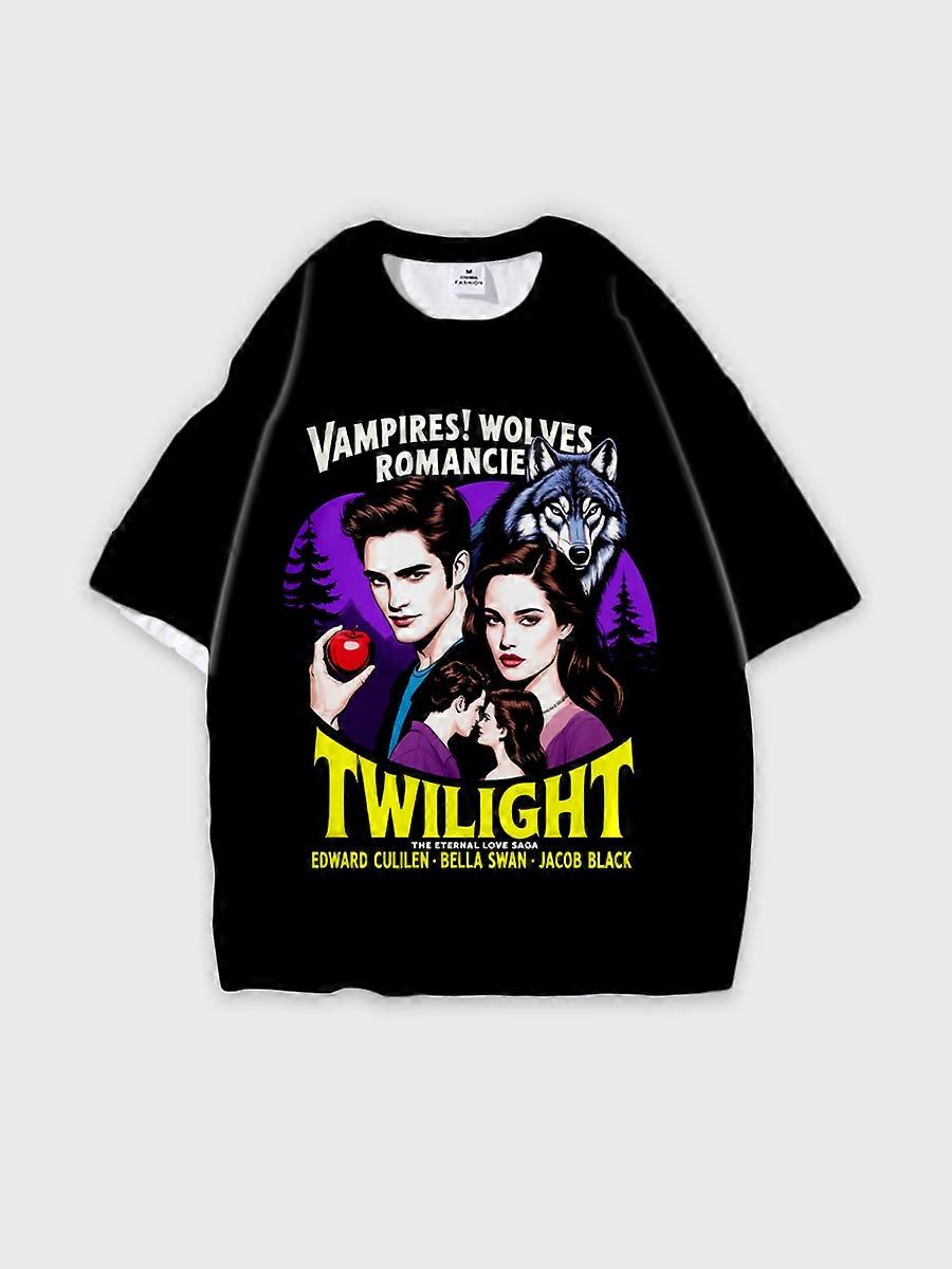T-shirt round neck book Characters Pattern loose short sleeve E1629