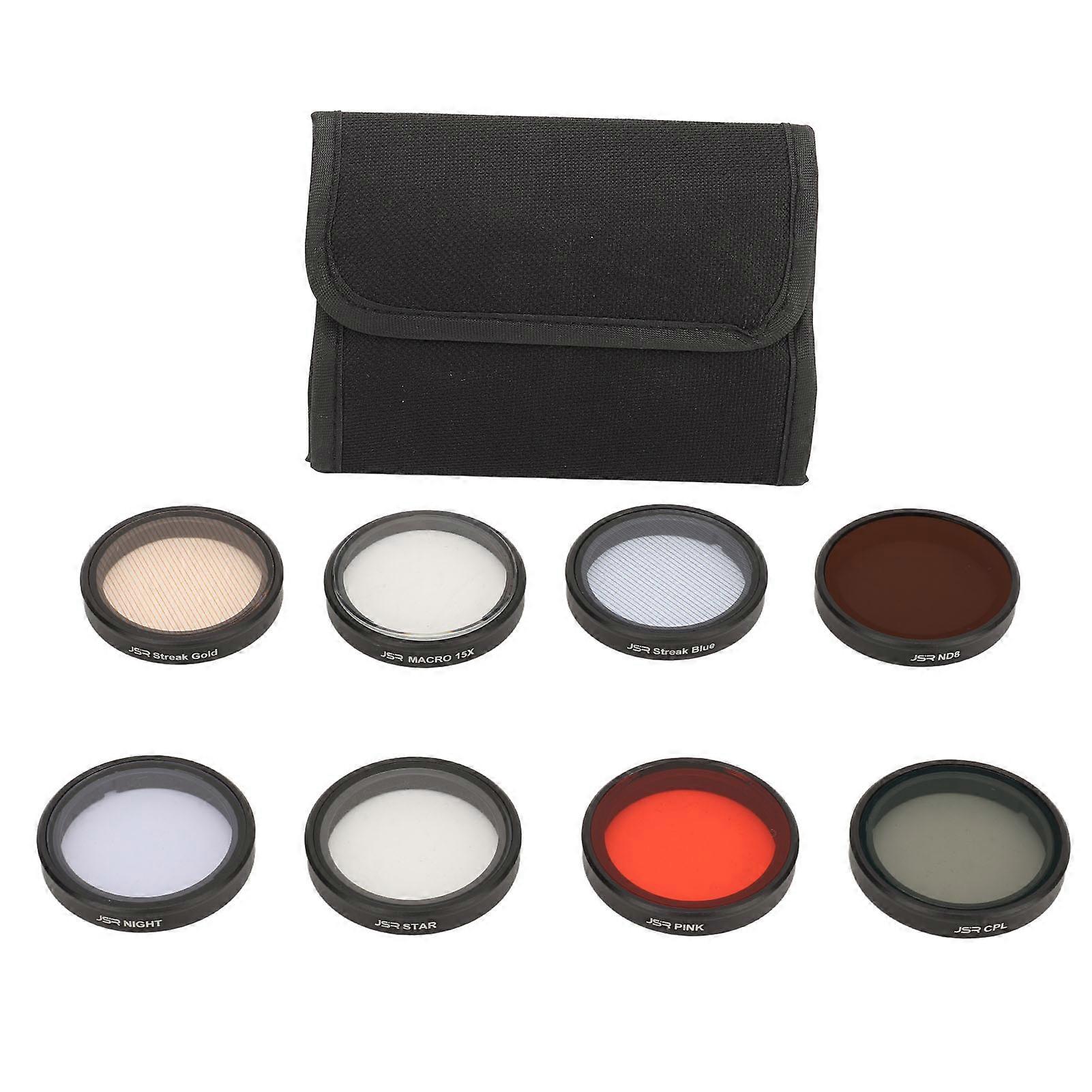 8 in 1 Filters Set for Action 3 4 Action Camera ND8 CPL Pink Star Gold and Blue Streak Anti Light Pollution 15X Macro Lens Filter with Storage Bag