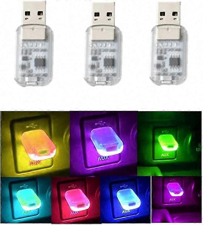 3pcs Mini USB LED Lights Touch & Voice Control for Car & Computer Interior Lighting