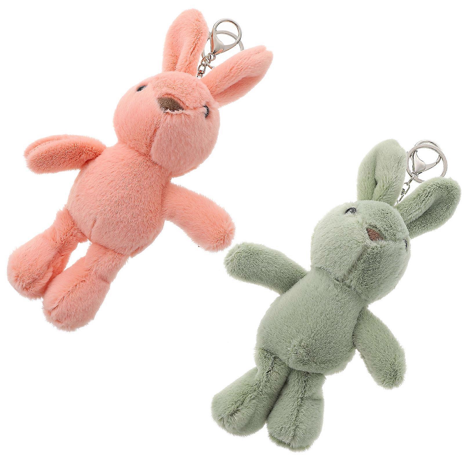 Mini Plush Rabbit Keychains 2Pcs Cartoon Style Pendants For Photography Props And Assorted Color With Key Storage Feature