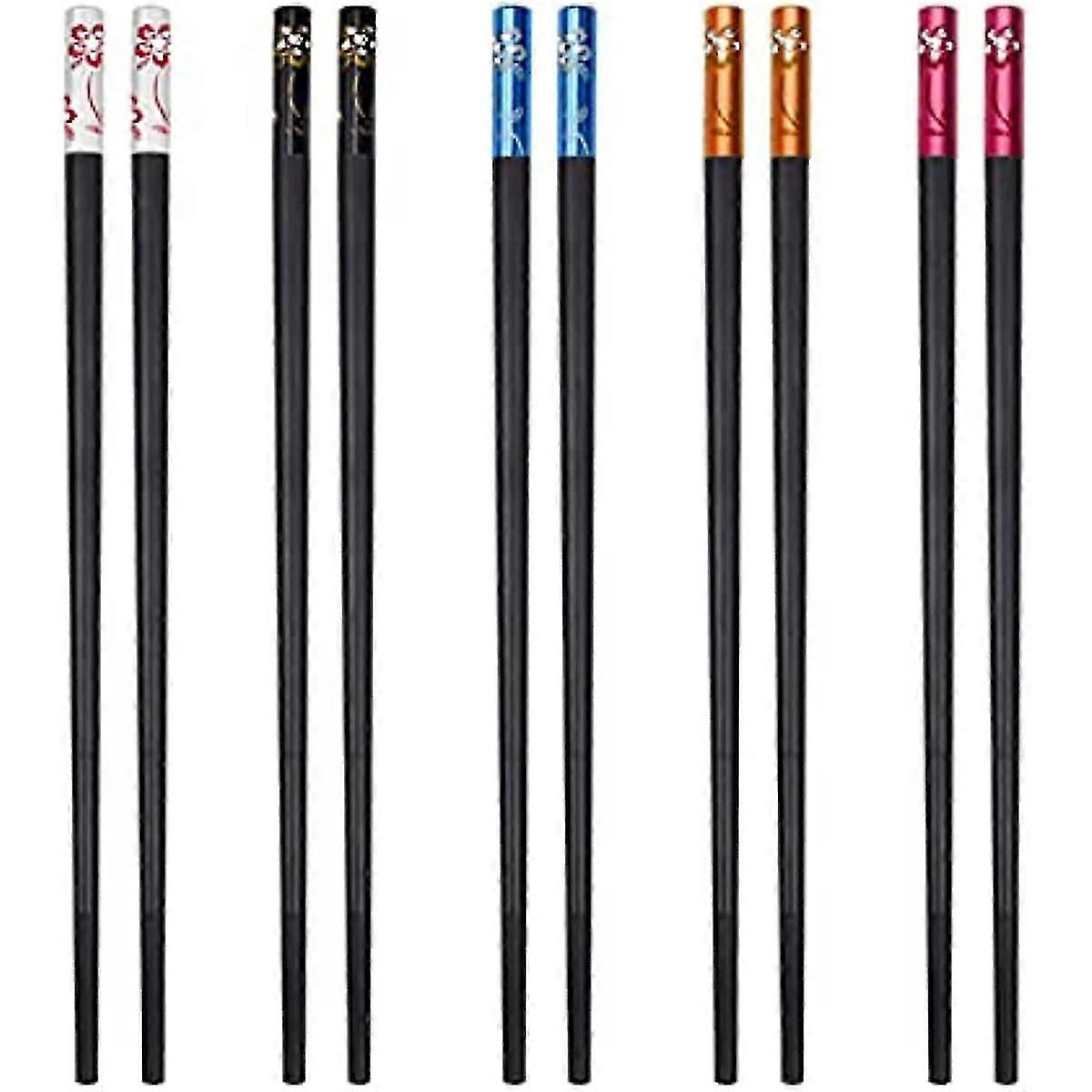 2025 Fiberglass Chopsticks, 5 Pairs Non Slip Fancy Chop Sticks Dishwasher Safe Reusable Chopstick Set for Sushi Noodles Rice, Multicolour