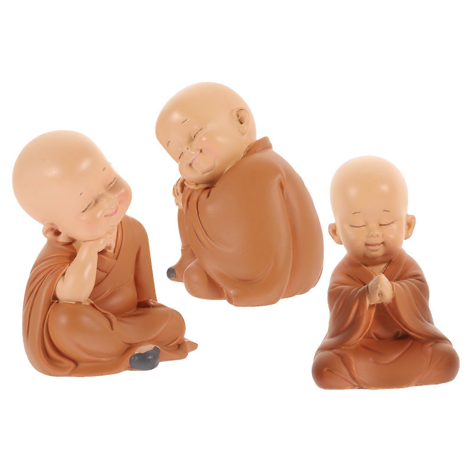 Automotive Dashboard Decorations 3Pcs Monk Figure Decor For Boys Car Accessory Orange Lightweight Design