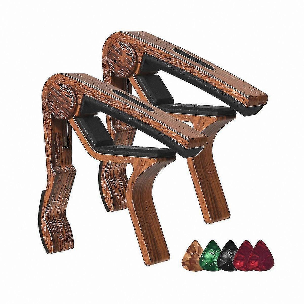 2er-Pack Gitarrenkapodaster mit Holzmaserung und 5 Plektren enthalten
