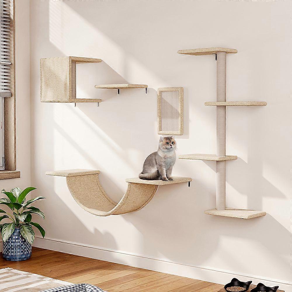 Khaki Cat Tree Set with Hammock and Jumping Platform