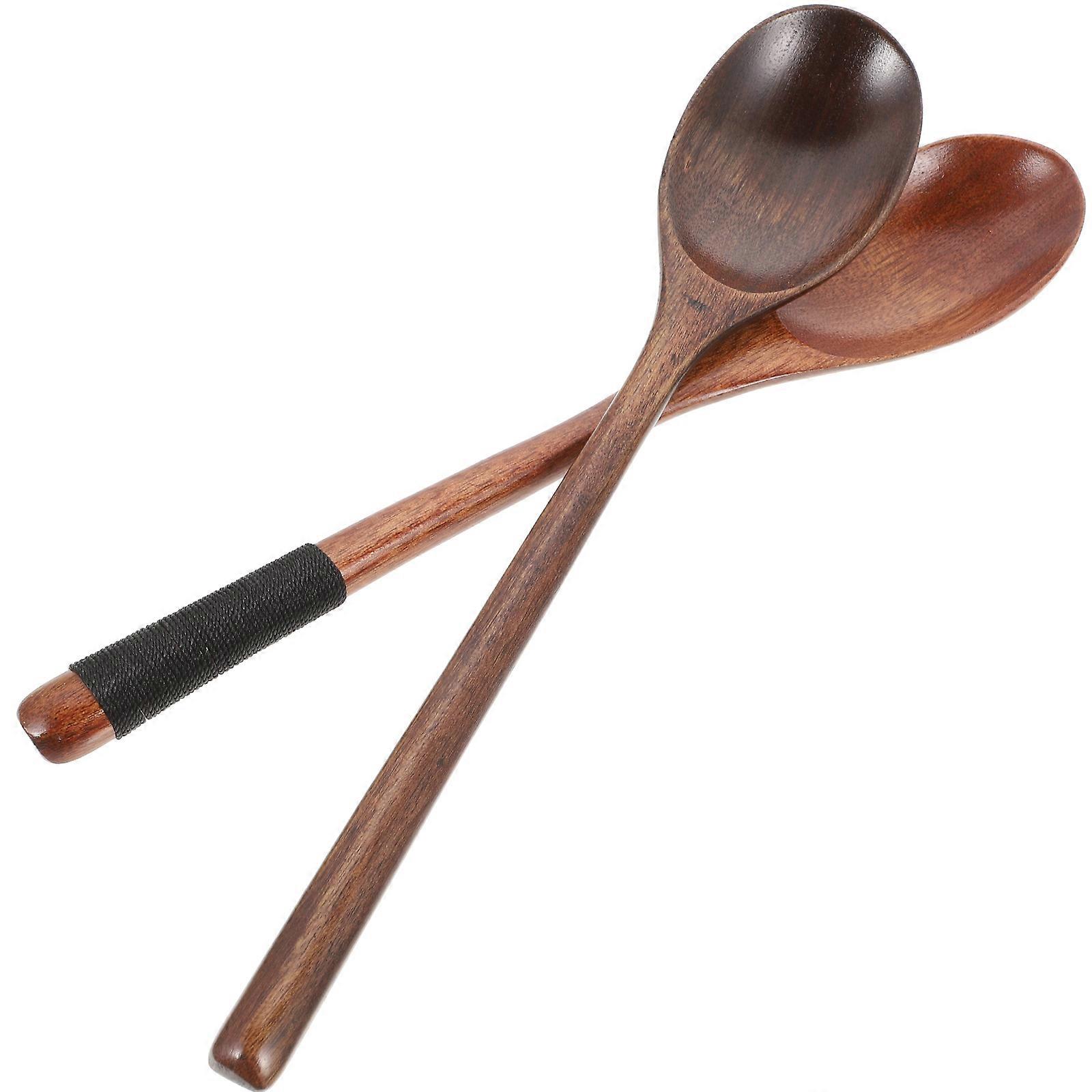 2Pcs Espresso Spoons Tiny Spoons for Experiment Use Brown Wooden Stirring Spoons 7.5 inches