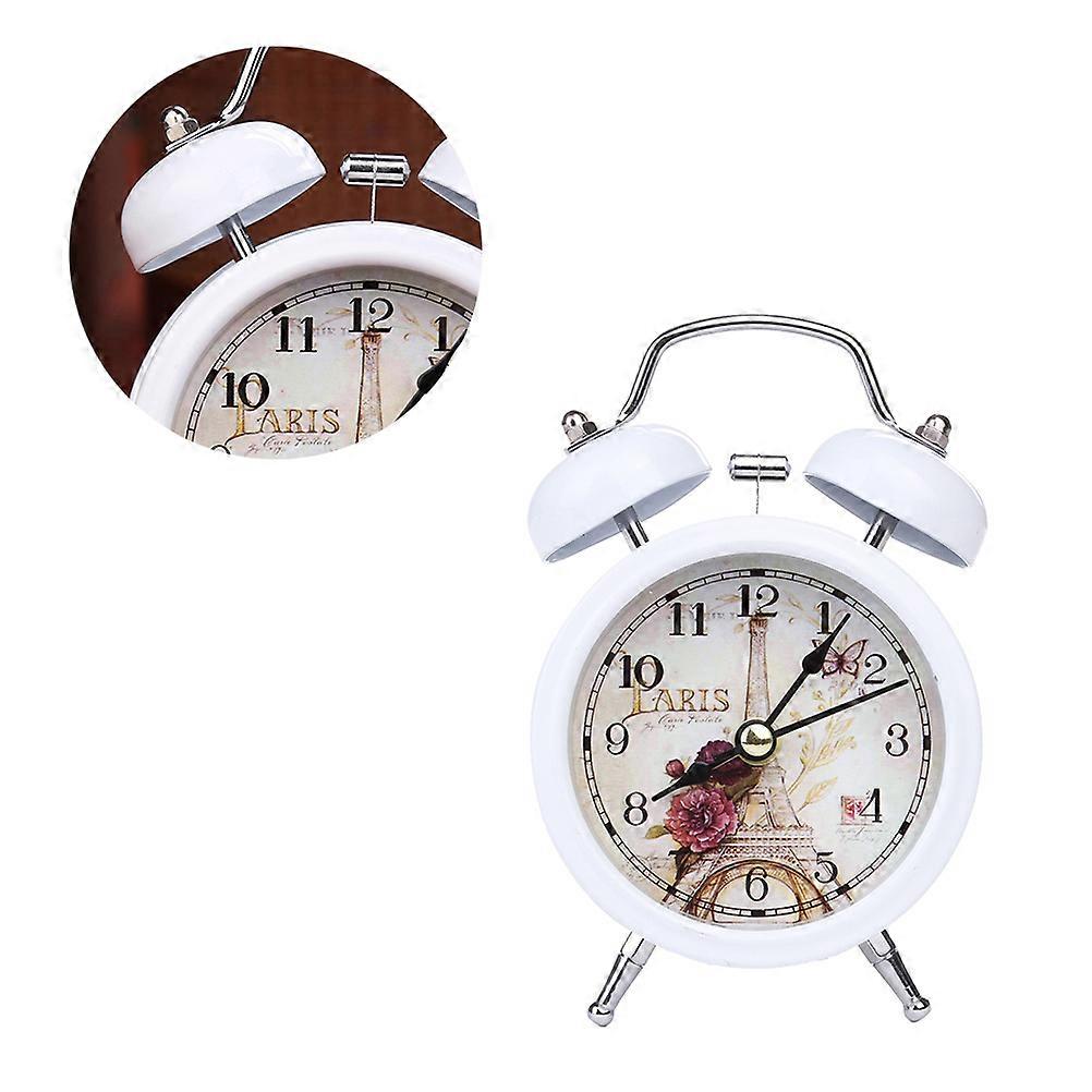Vintage Metal Alarm Clock Round Design For Kids Bedroom Use Charming White Color 1Pack