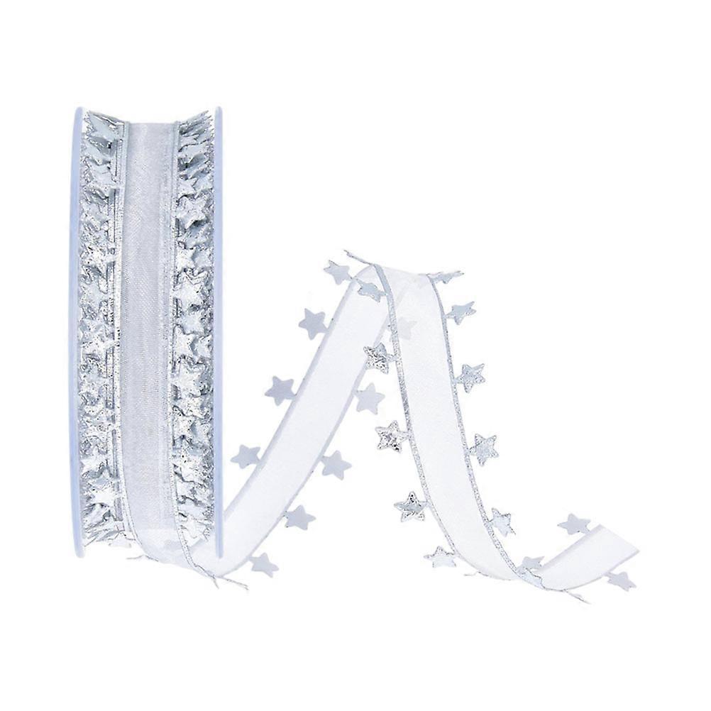 Decorative Ribbon For Holiday Gift Wrapping With Pentagram Pattern Silver 1 Roll