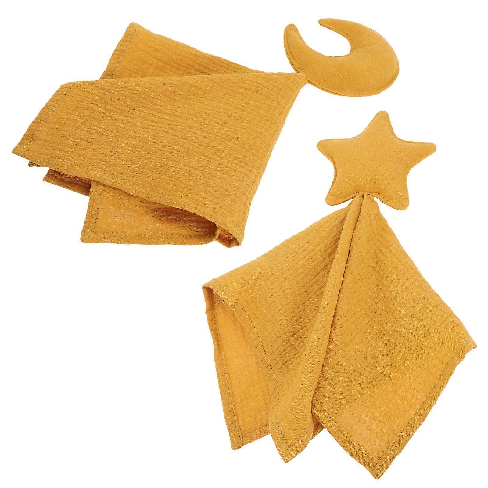 Nursery Blanket 2Pcs Security Blankets For Bedtime Use Square Yellow Snuggle Design Reduce Anxiety
