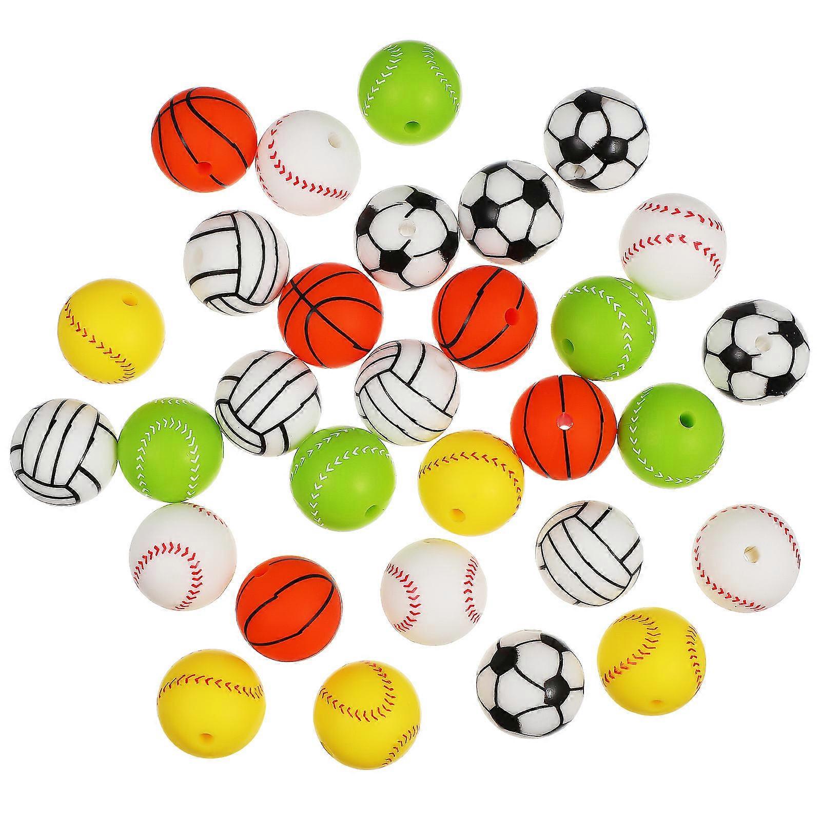 Silicone Sports Ball Beads for Craft Making Multi Color Durable with Centered Holes 30pcs