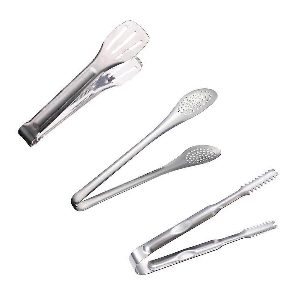 3pcs Stainless Steel Food Tongs with Ergonomic Non Slip Handle for BBQ, Buffet, and Kitchen Use – Includes Toast, Pastry, and Ice Clips