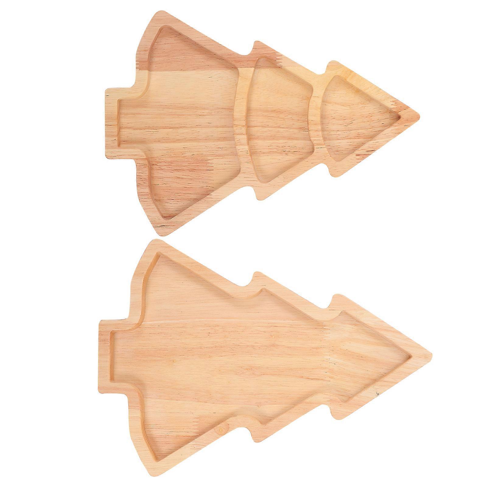 Solid Wood Christmas Tree Serving Tray for Holiday Parties 2Pcs Set