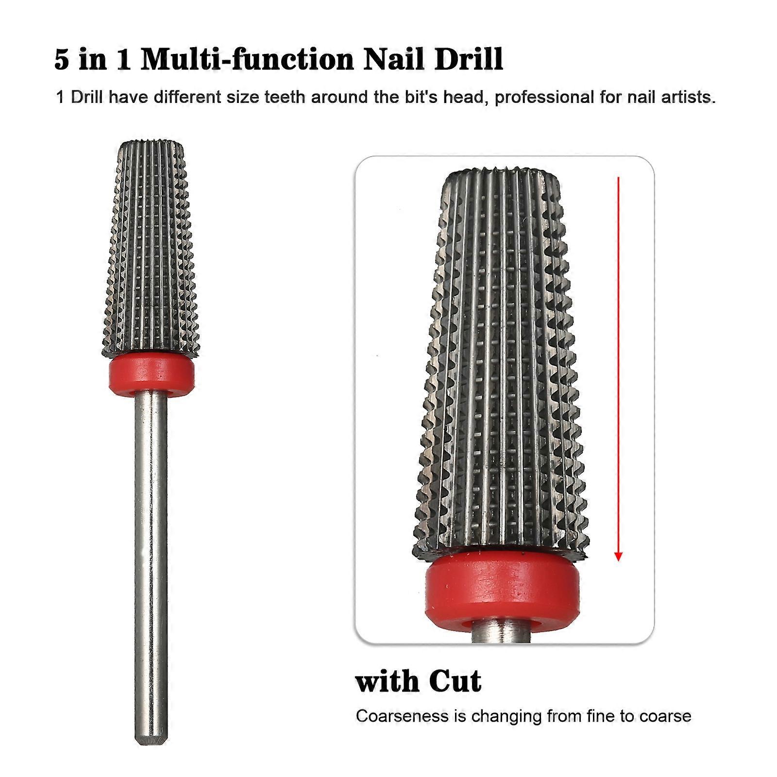 5 in 1 Tapered Nail Drill Bits with Cut 3/32'' Two-Way Milling Cutter for Manicure Remove Gel Nails Accessories Tool