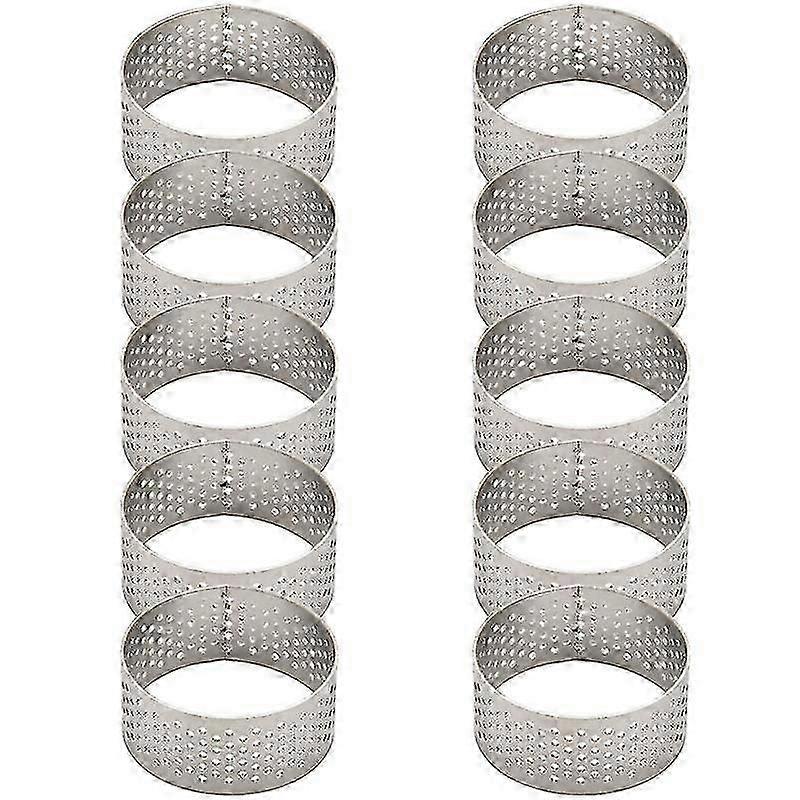 10pcs 4.5cmラウンドステンレス穴あきシームレスタルトリングキッシュリングタルトパイタルトリング穴付き