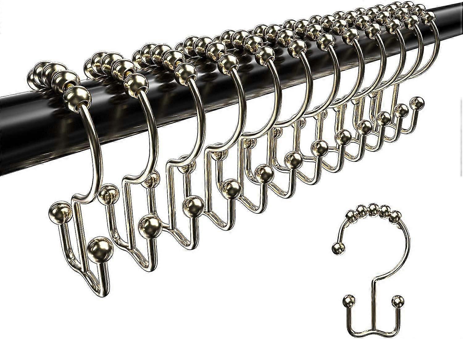 Shower Curtain Hooks Rings, Rustproof Metal Double Glide Shower Curtain Rings for Bathroom Shower Rods Curtains, 12 Set