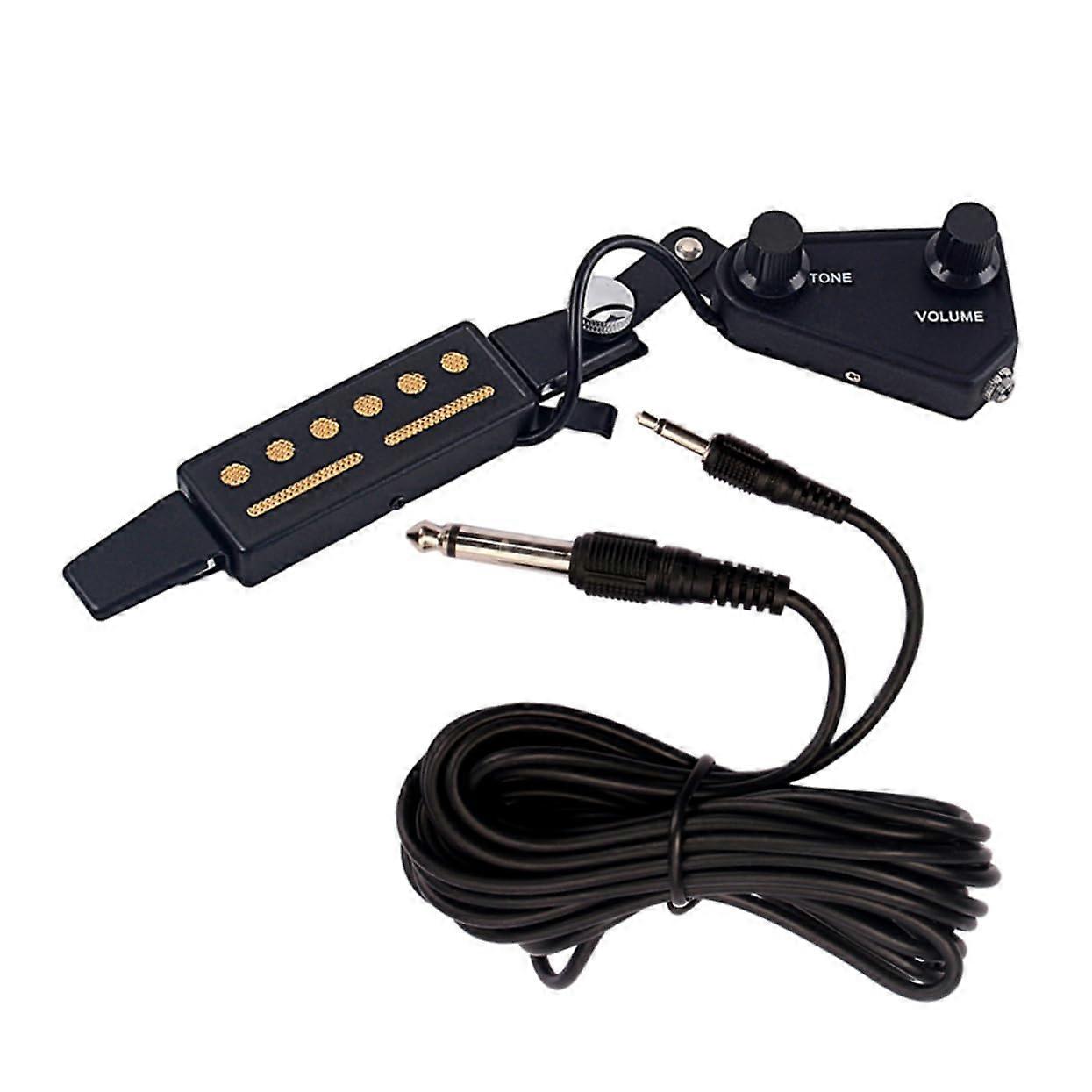 原声吉他音孔拾音器,带可调节音量控制,耐用换能器,用于精确声音捕捉,用于低音吉他,黑色