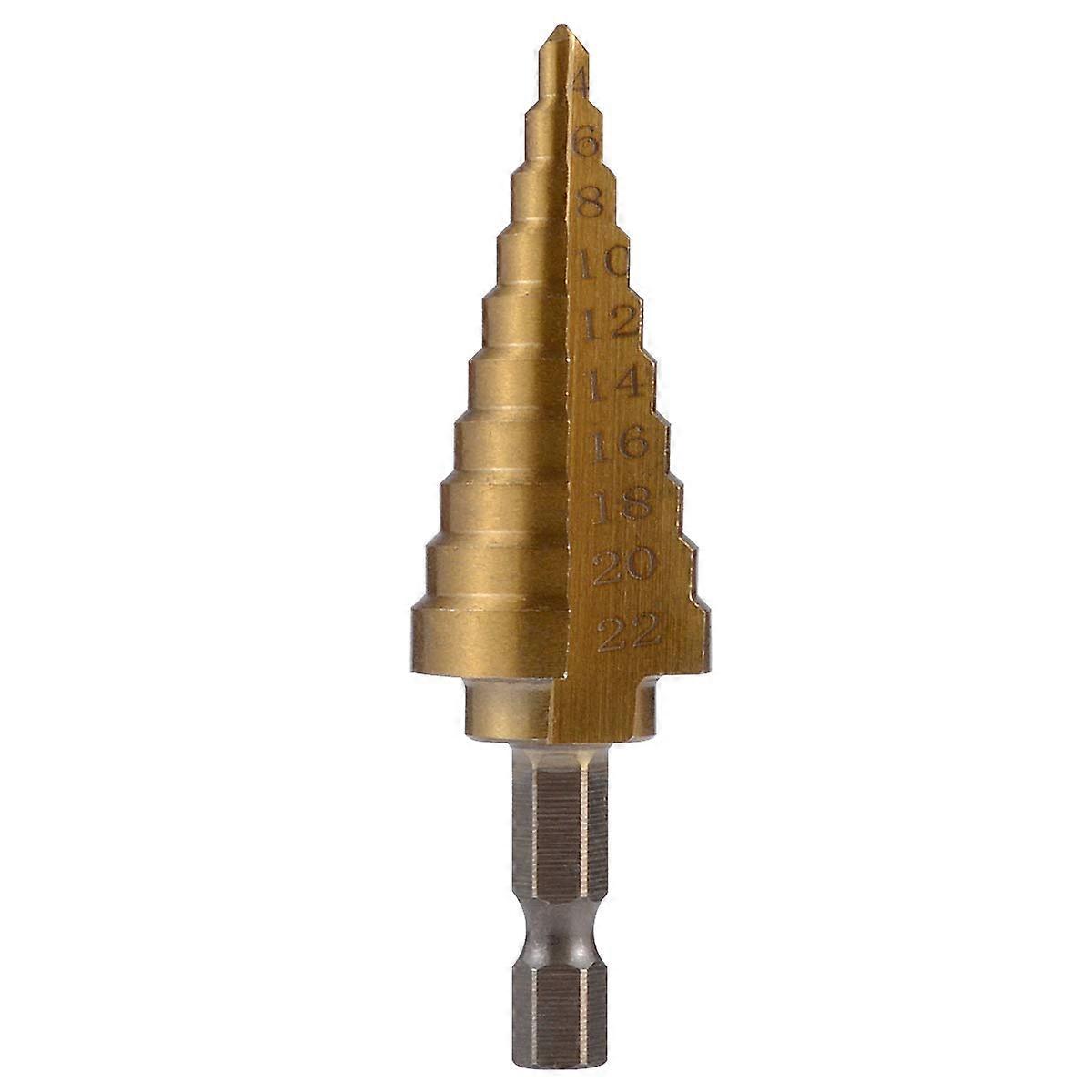 Step Drill Bit Set - Large Titanium HSS Hole Cutter with Hex Shank, Fluted Edge, 10 Sizes 4-22mm for Metal and Wood