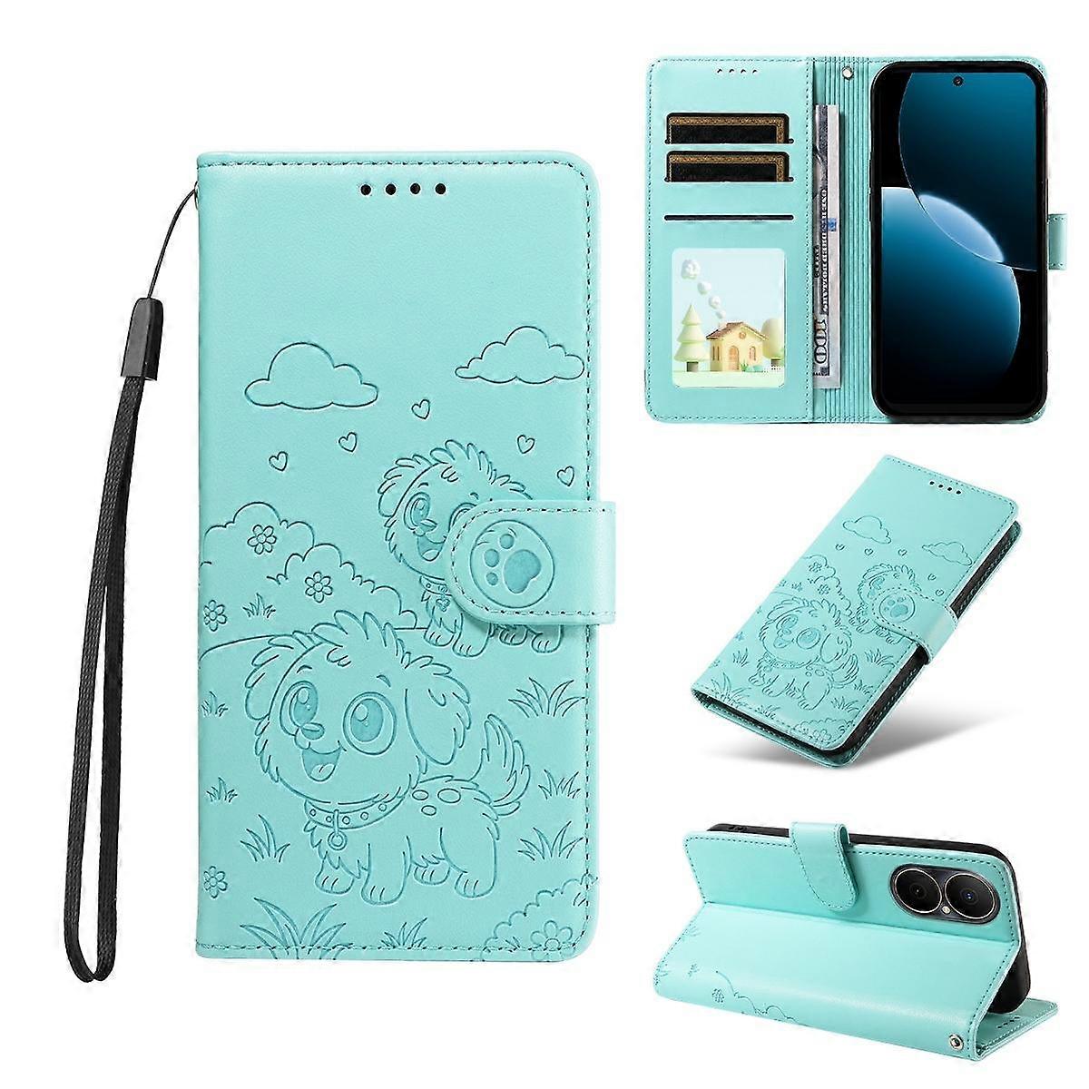 Embossed Heart Dog RFID Blocking Wallet Leather Phone Case