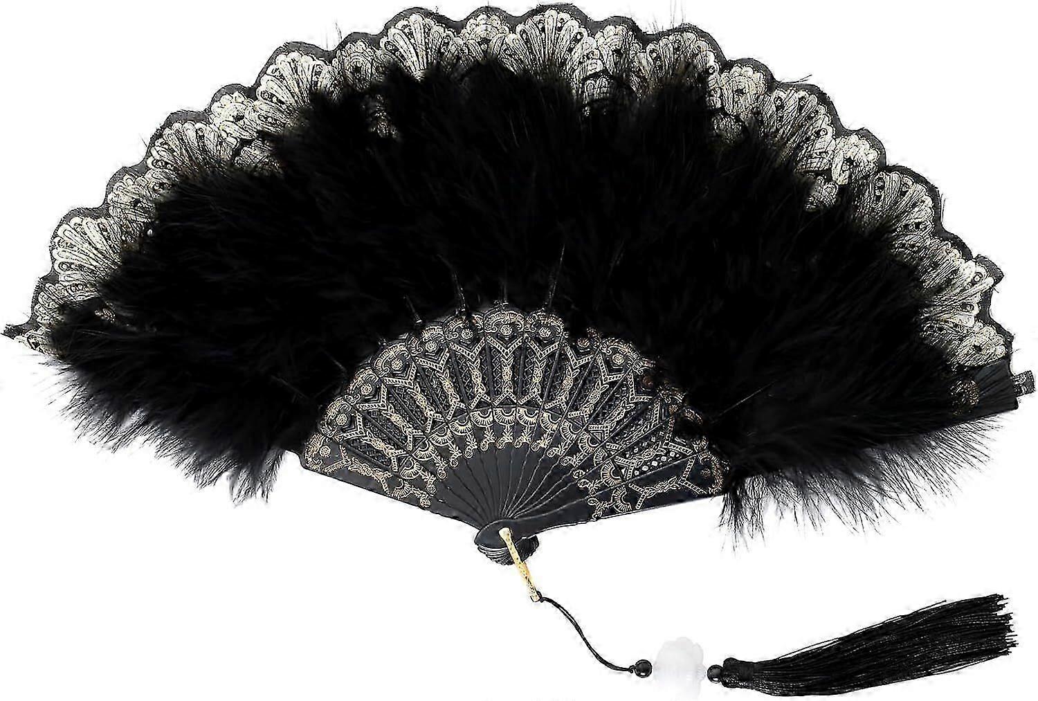 Feather Hand Fan Embroidered Flower Feather Fan