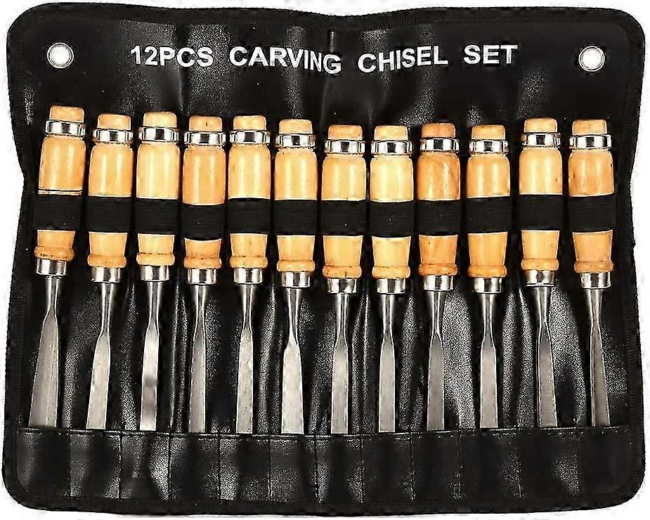 12Pcs Wood Carving Hand Chisel Tool Set in Storage Pouch, Professional Woodworking/Carpentry Gouges Wood Carving Chisels with Wood Handles