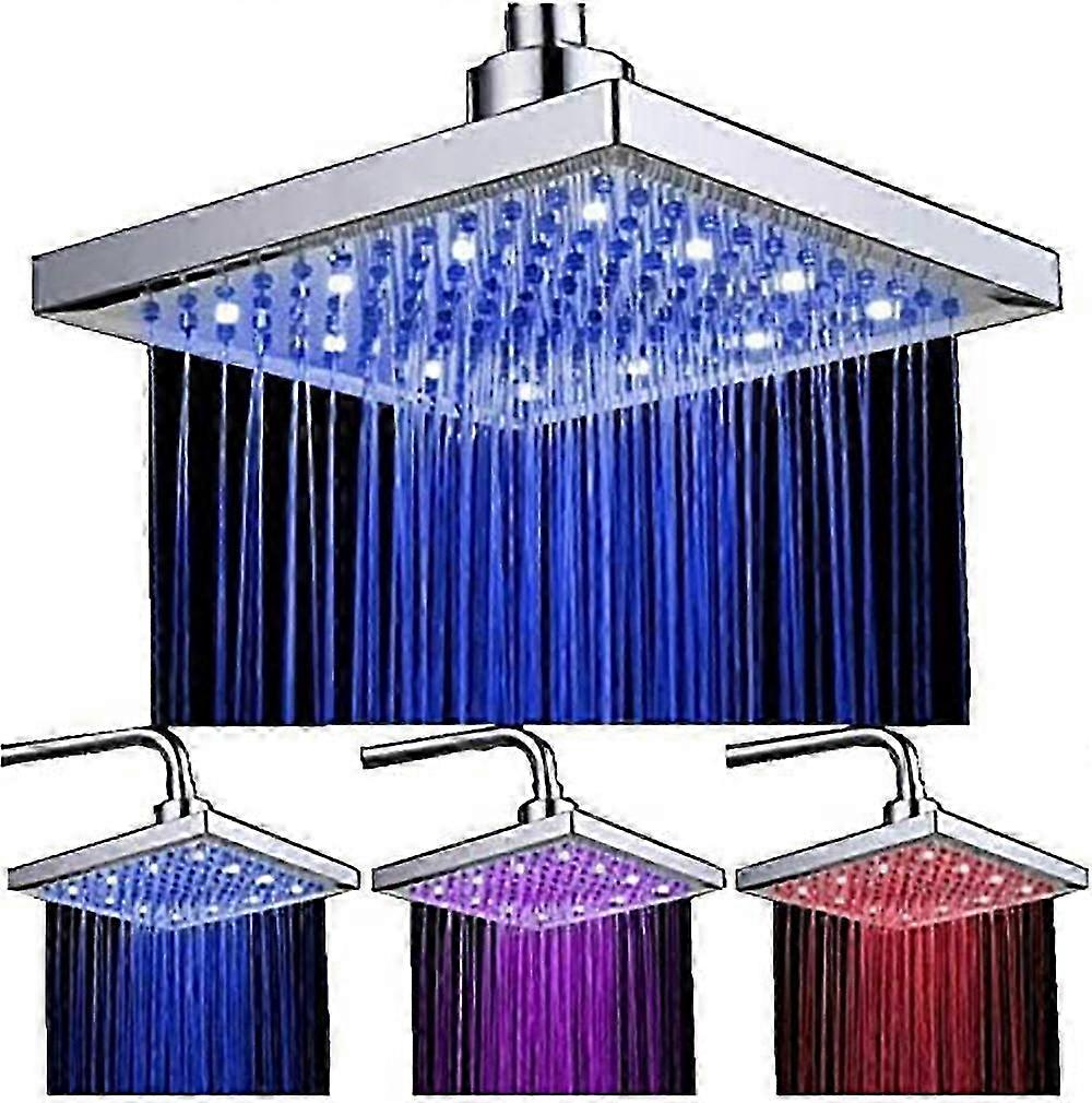 8 inch Square Temperature Control, 3 Color Changing ABS Chrome Finished, Led Shower Head for Bathroom.20*20*1.5cm