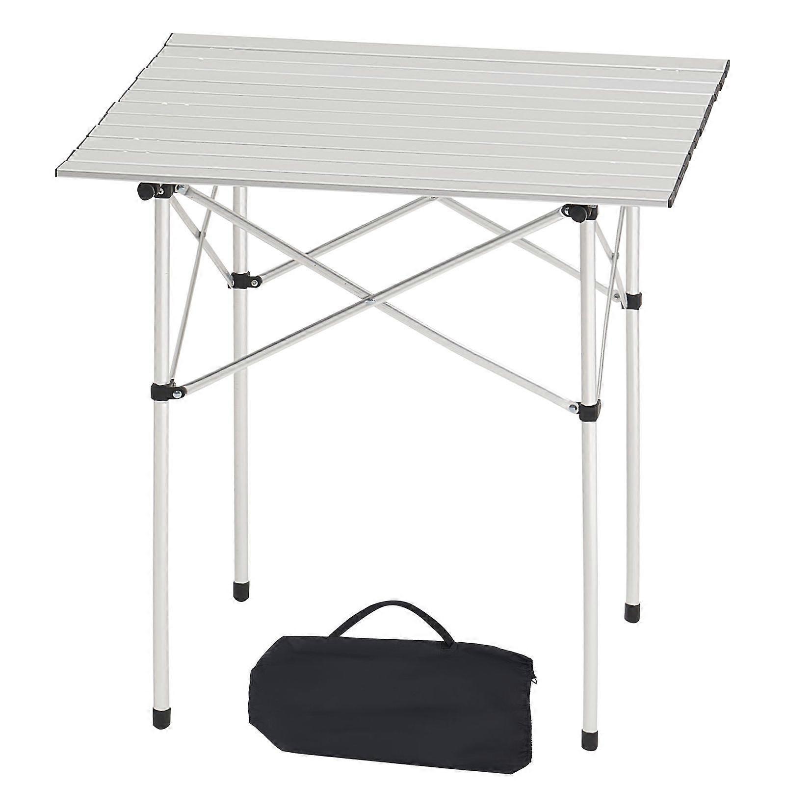 Folding Camping Table, Portable Roll Up Side Tables, Small Lightweight Aluminum Beach Table, Compact with Carry Bag, Silver