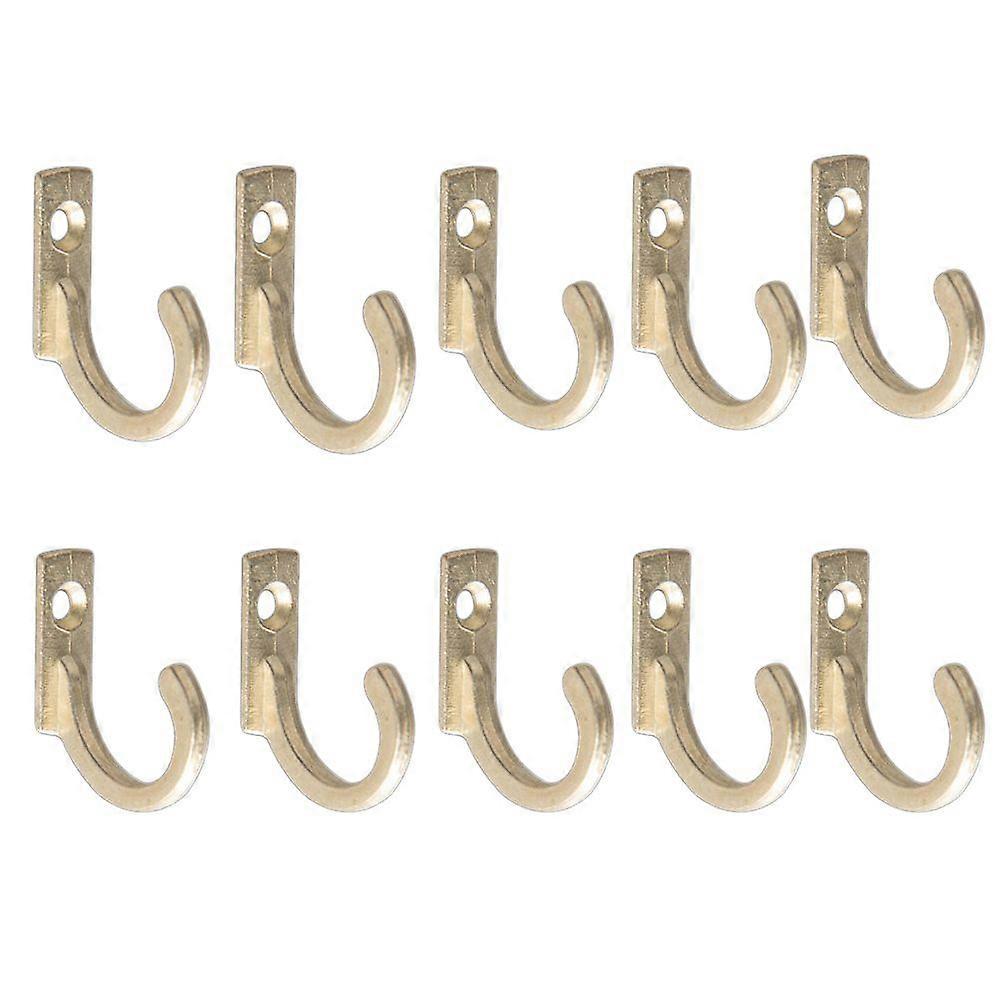 10PCS Single Prong Hook Mini Size Wall Mounted Retro Cloth Hanger for Coats Hats Towels Keys(Golden)
