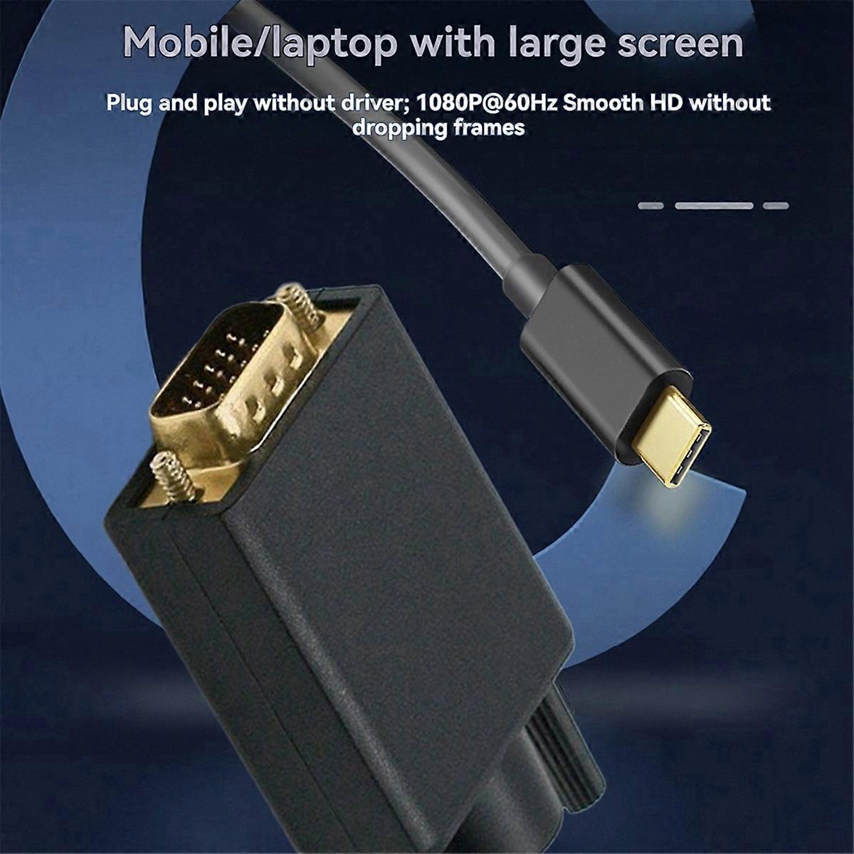 USB-C to VGA Adapter Type-C to D-Sub 15Pin VGA Converter Cable for USB 3.1 Mobile Phone Laptop Monitor Projector TV