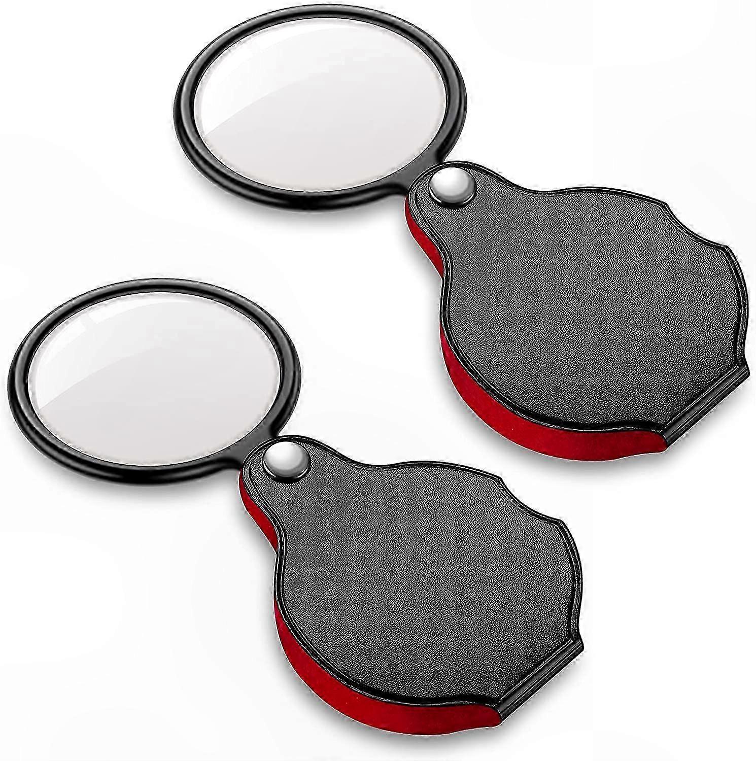 2-Pack Compact Magnifying Glasses, 10X Mini Folding Magnifiers for Reading and Close Work, Portable with Protective Case
