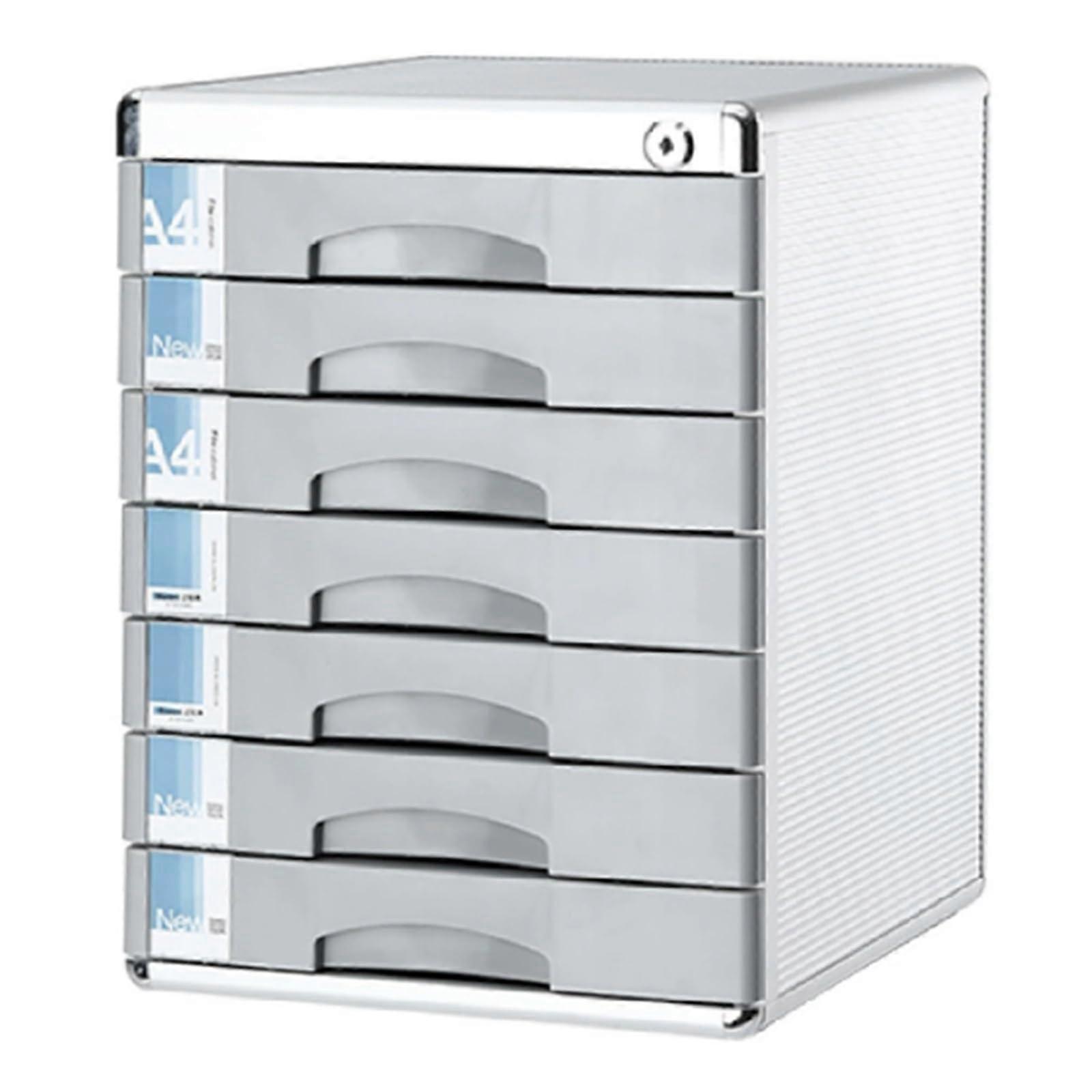 3/5/7-Tier Aluminum File Cabinet With Lock, Office Desk Storage For Documents, Grigio