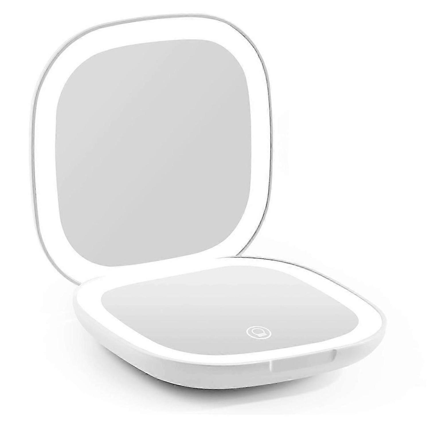 Pocket Magnifying Makeup Mirror with LED Light 3.5 Inches 10X Magnification Double Sided Rechargeable Touch Screen White
