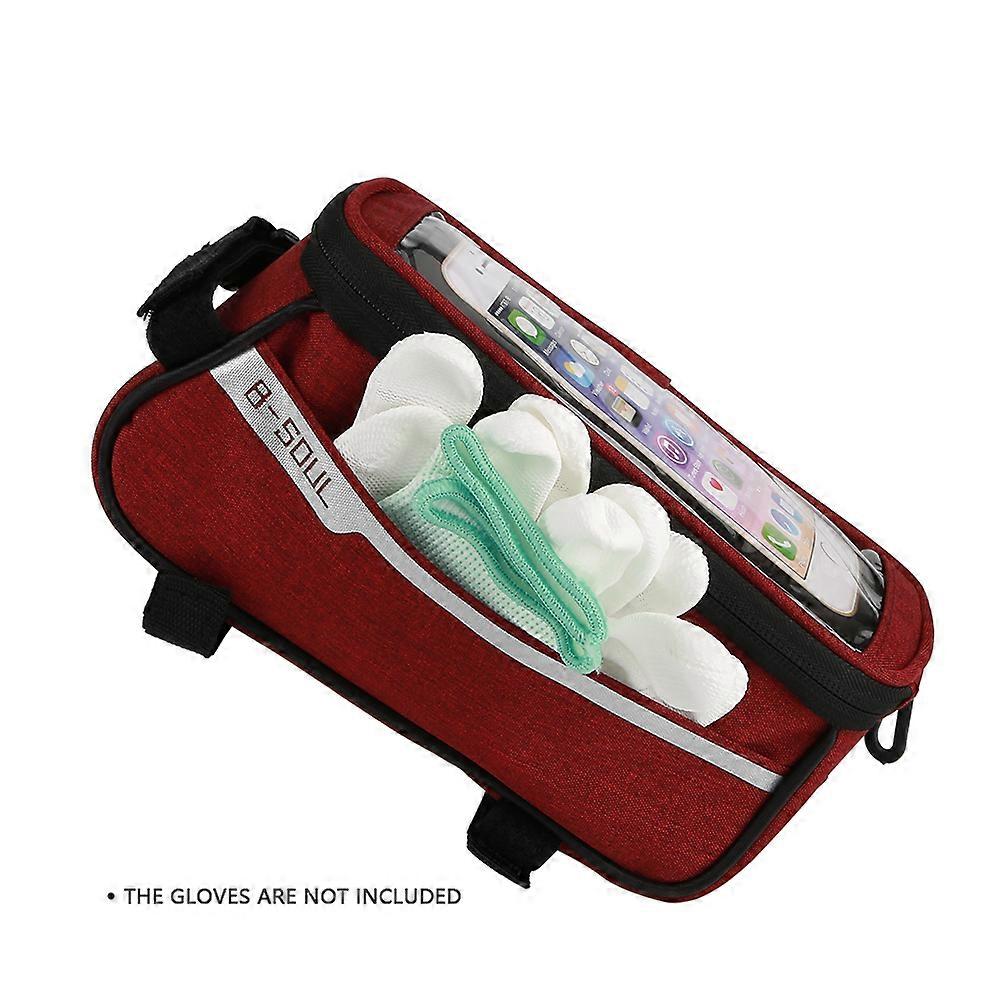 Bike Front Frame Tube Phone Bag, Hook&Loop Closure, 6.0in, Red
