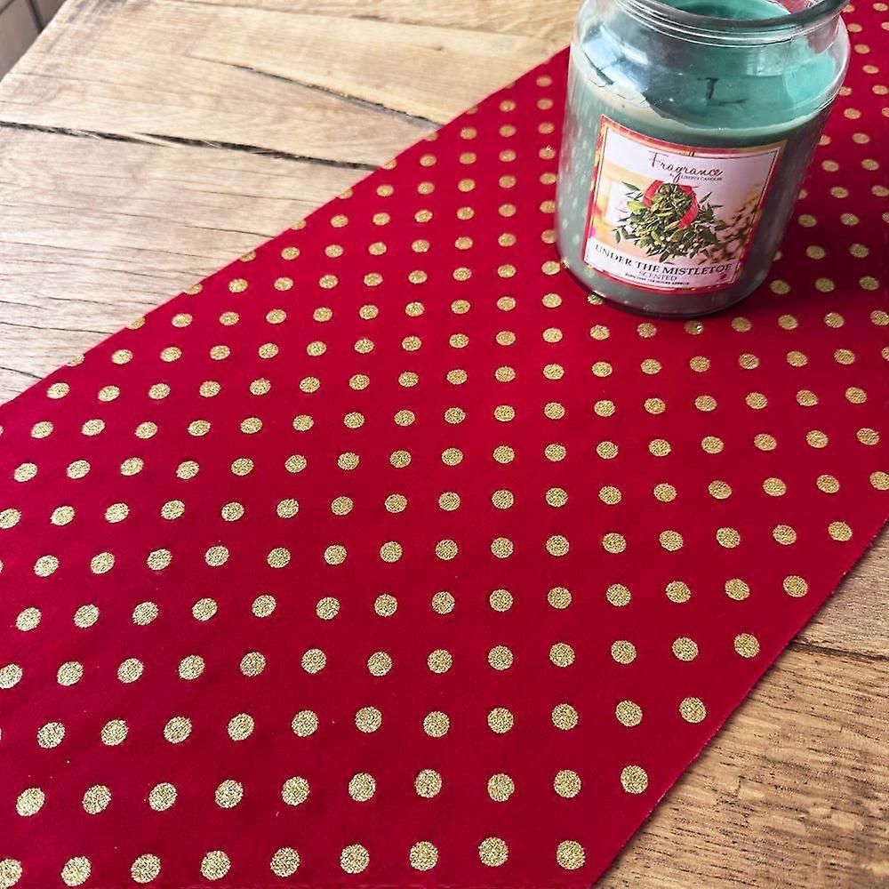 Red Velvet & Gold Glitter Spots Christmas Table Runner 3m