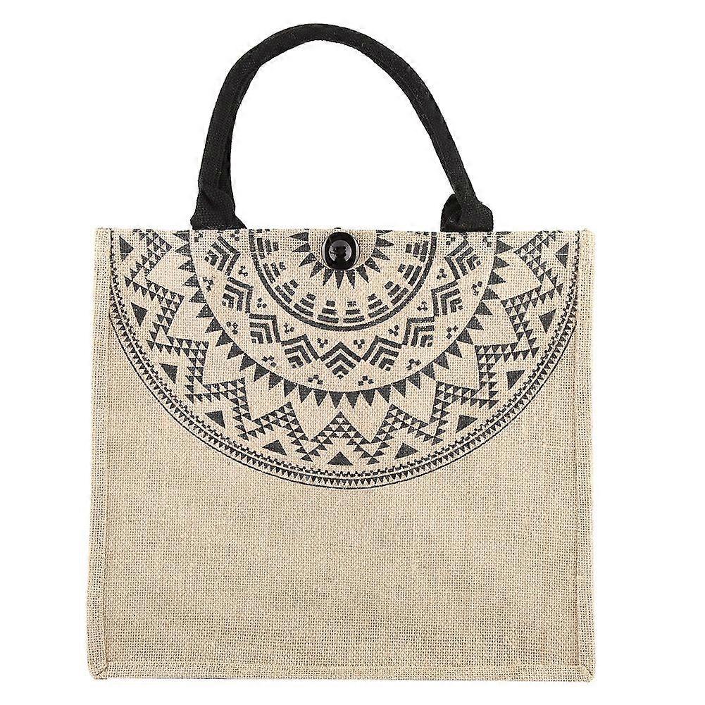 Vintage Square Gunny Bag Jute Handbag Storage Shopping Carrier Shoulder Tote Bag (L)
