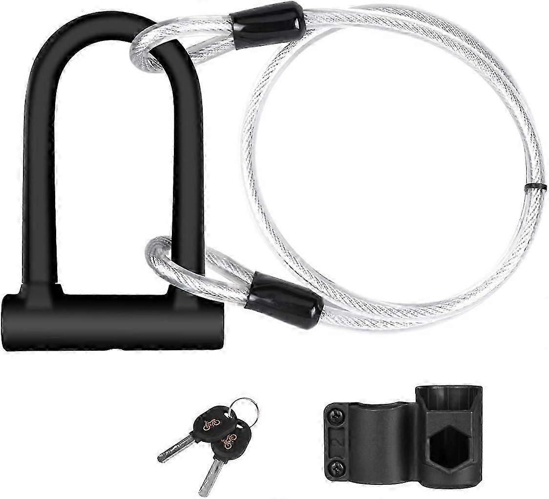 Bicycle lock, U-shaped bicycle lock with 1.2 m Flex steel cable, Bicycle, Scooters, etc.