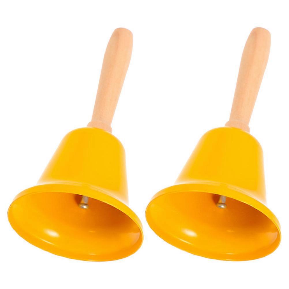 Jingling Bell Hand Bell for Service Ring 3Pcs with Wood Handle Yellow