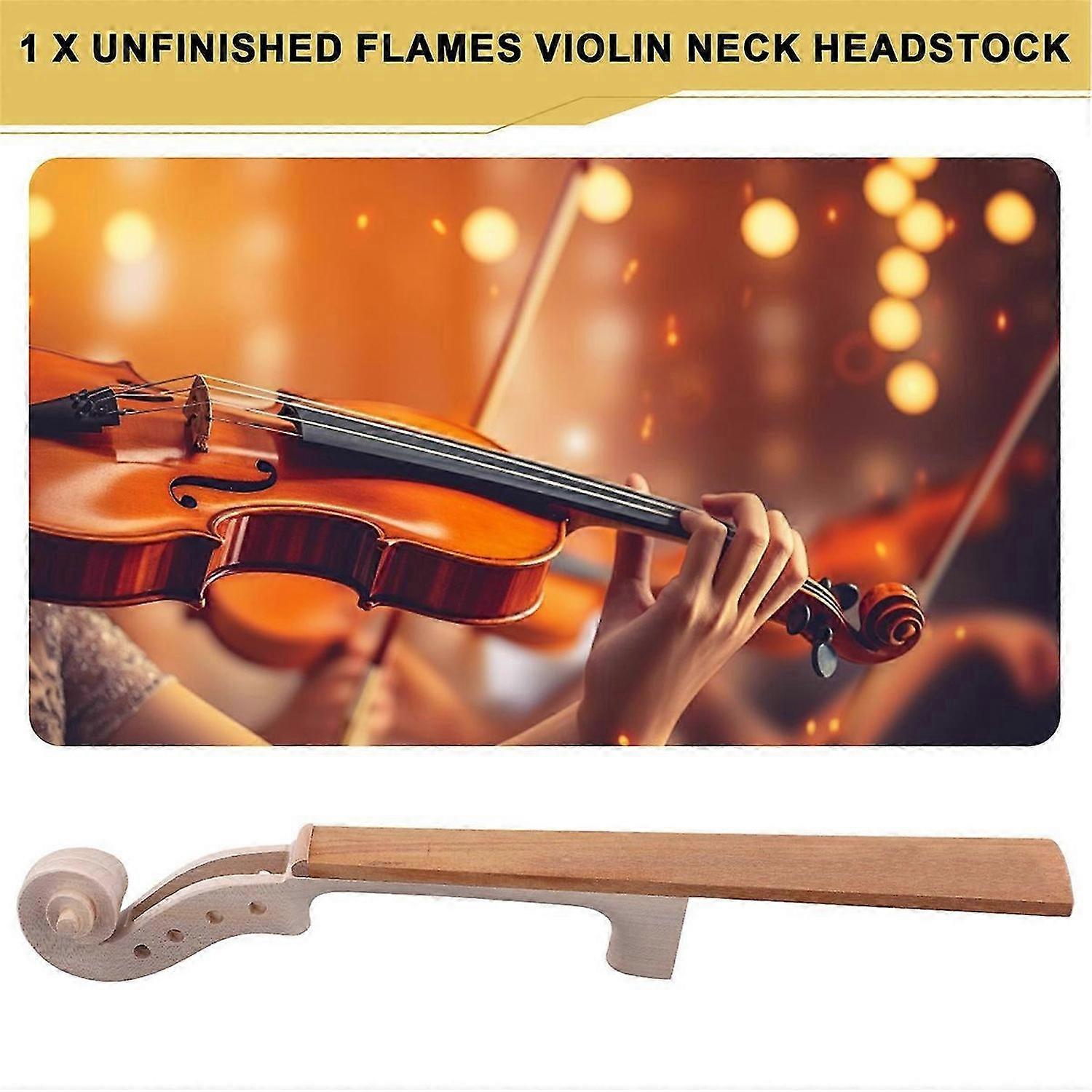 Unfinished Flames Violin Neck Headstock Scroll 4/4 Unvarnished DIY Violin Head Peg Box