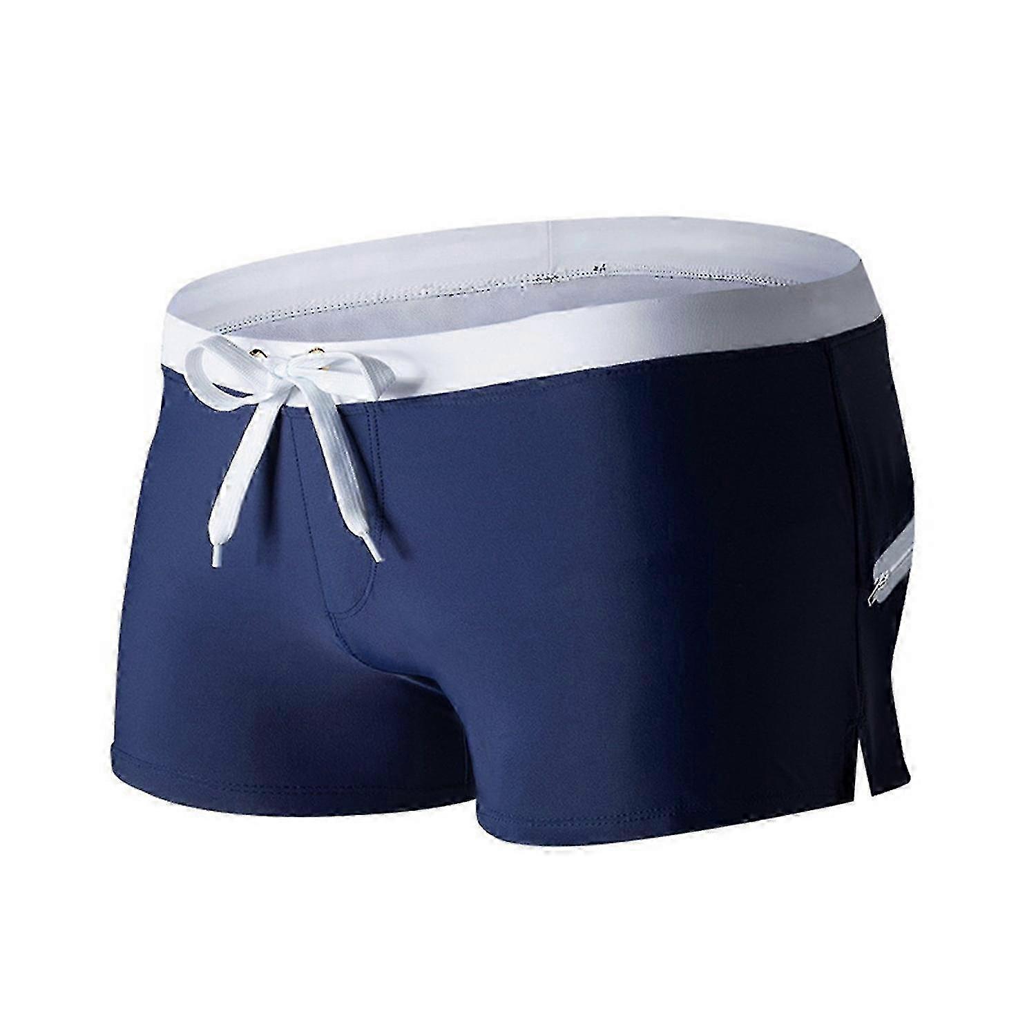 Men's Quick-Drying Mid-Rise Swimming Trunks with Patchwork Pockets and Drawstring