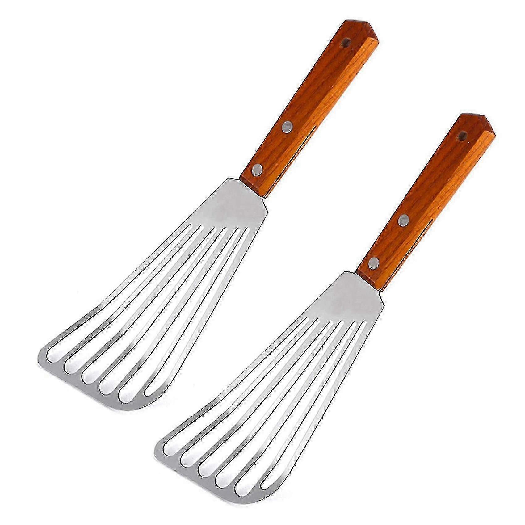 2x Tornitore a spatola per pesce in acciaio inossidabile con manico in legno, spatola da cucina scanalata per capovolgere e servire