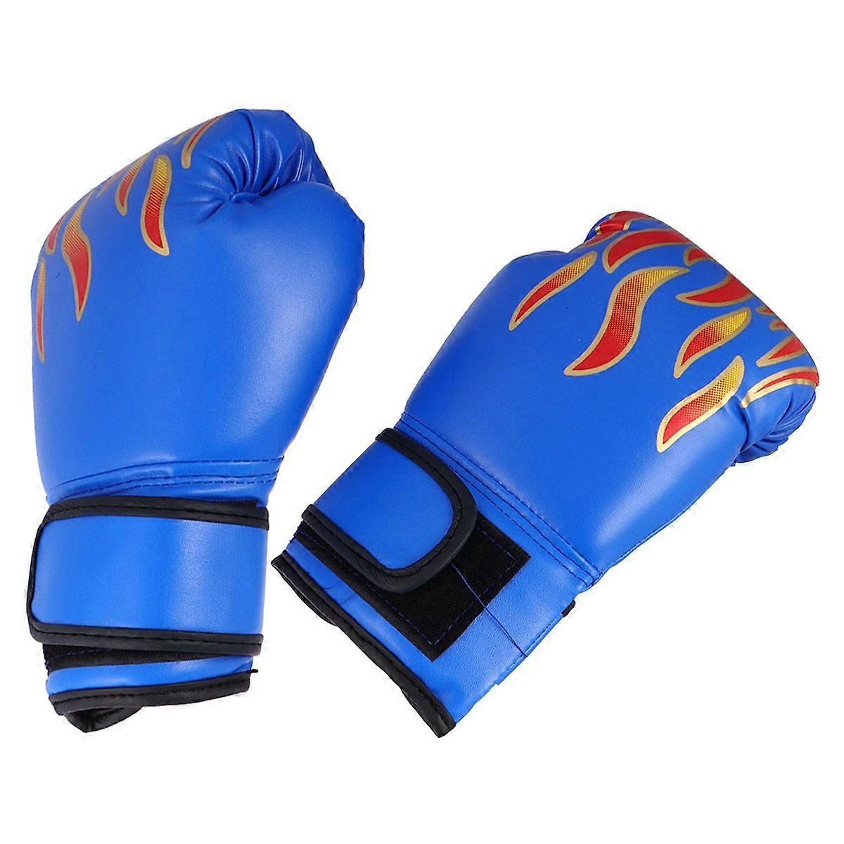 Children PU Boxing Gloves And Mitts Flame Pattern Gloves Training Gloves for Taekwondo Kickboxing Fighting (Random Color)
