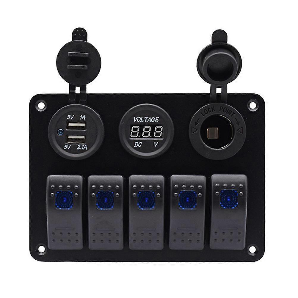 Electrical Control Panel For Marine Use RVs And Trailers Featuring Digital Voltage Display Black 1Pcs