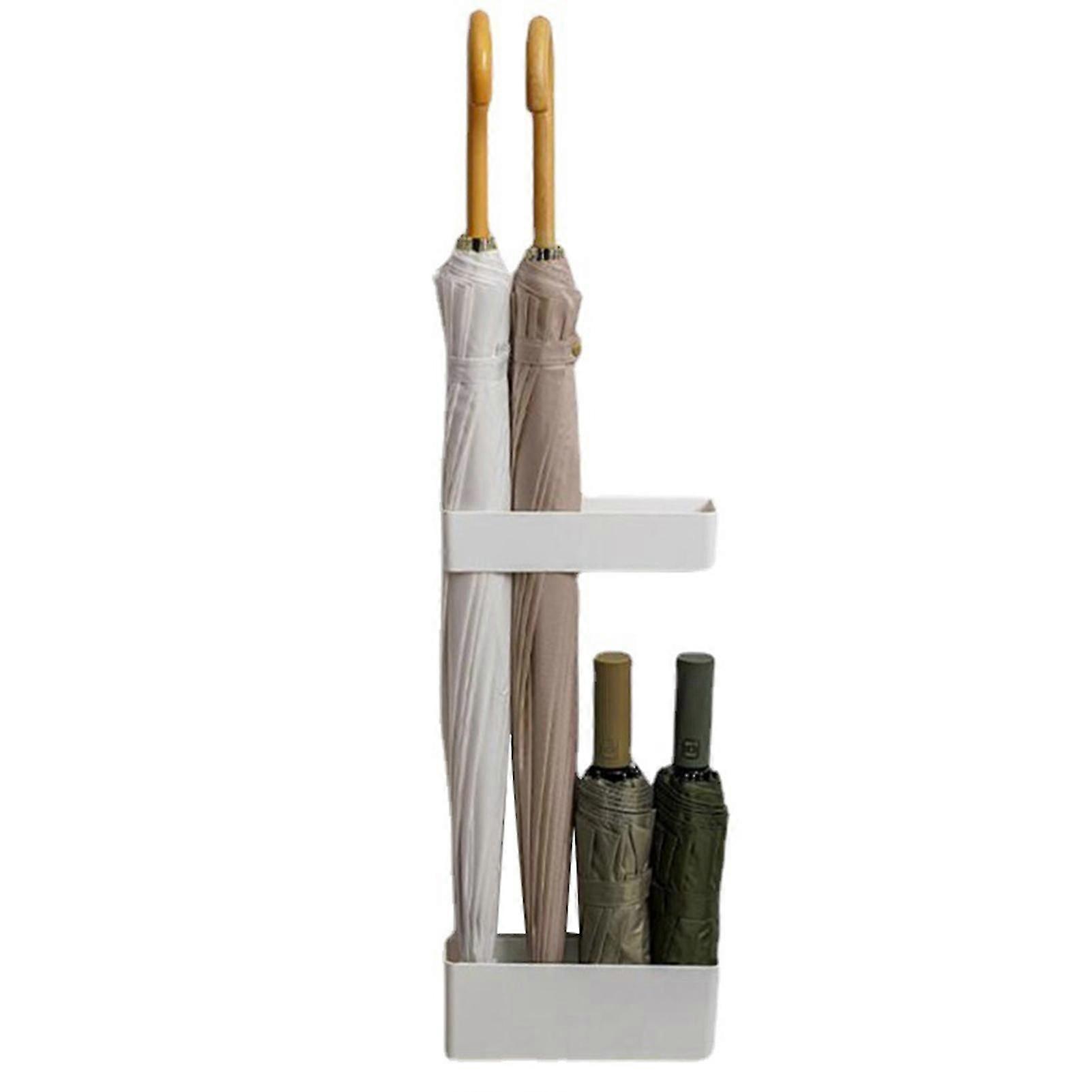 Wall-Mounted Umbrella Stand Punch-Free Umbrella Holder Shelf Standing Storage with Water Collector Hook & Loop Mount New